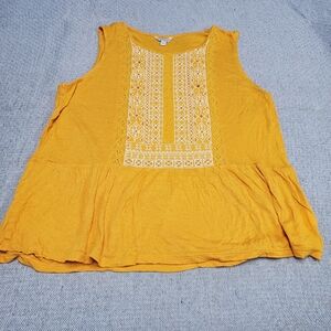 Lucky Brand - Women's Knit Top Sleeveless Golden Mustard Yellow Peplum Size Larg